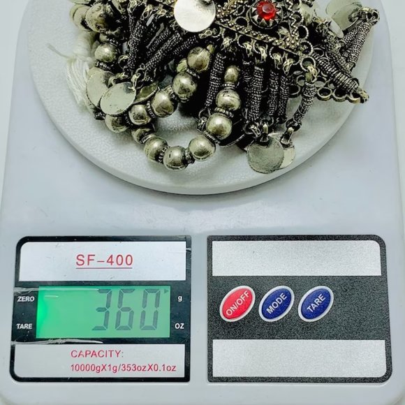 Beaded Layered Necklace, Silver Gypsy Vintage Necklace With Three Dangling - Picture 9 of 14